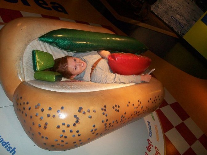 Alice being a Chicago hot dog at the history museum